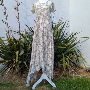 RAGA XS Handkerchief Hem Garden Party Maxi Dress With Faux Pearl Buttons